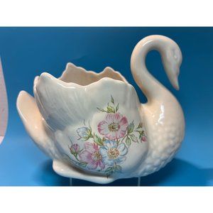 St. Michael Edwardian Lady Ceramic Swan England Planter Floral 8" 2185/5407